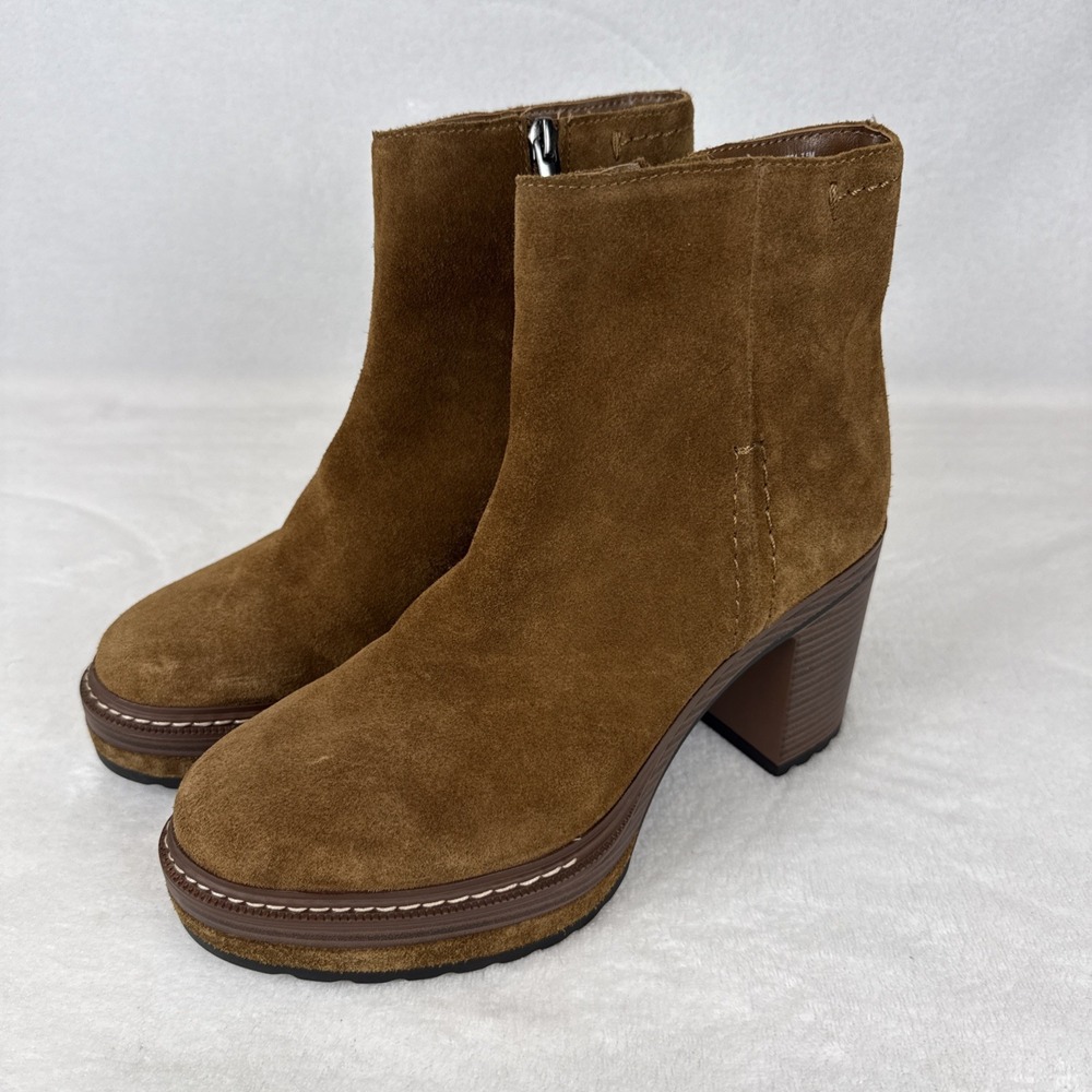 Steve Madden Shaniya Suede Brown Ankle Boots Platform Block Heel  Women's 7.5M